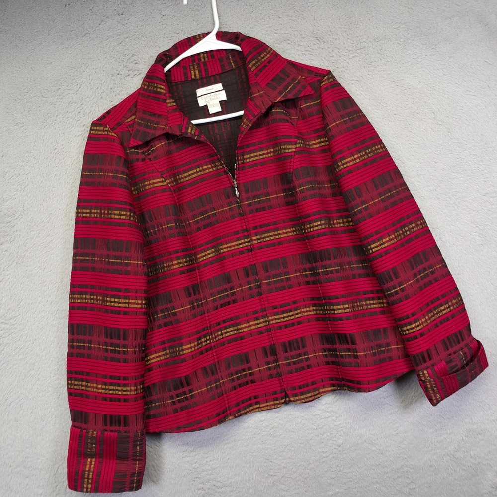 Christopher Banks Jacket Womens L Red Black Plaid Stretch Structured‎ Shacket